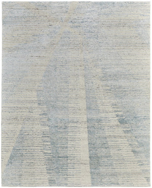 HomeRoots 3' Hand-Knotted Distressed Area Rug in Ivory, Blue & Silver - Modern Abstract Design for Your Home 6' X 9' 566660