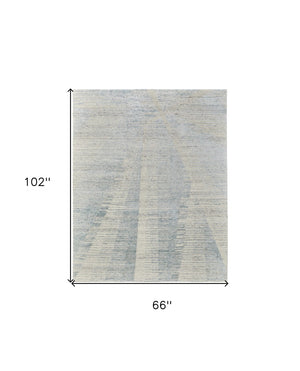 HomeRoots 3' Hand-Knotted Distressed Area Rug in Ivory, Blue & Silver - Modern Abstract Design for Your Home 6' X 9' 566660
