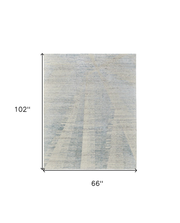 HomeRoots 3' Hand-Knotted Distressed Area Rug in Ivory, Blue & Silver - Modern Abstract Design for Your Home 6' X 9' 566660