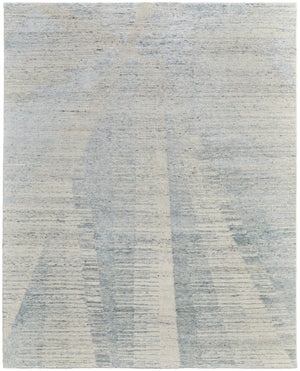 HomeRoots 3' Hand-Knotted Distressed Area Rug in Ivory, Blue & Silver - Modern Abstract Design for Your Home 9' X 13' 566662