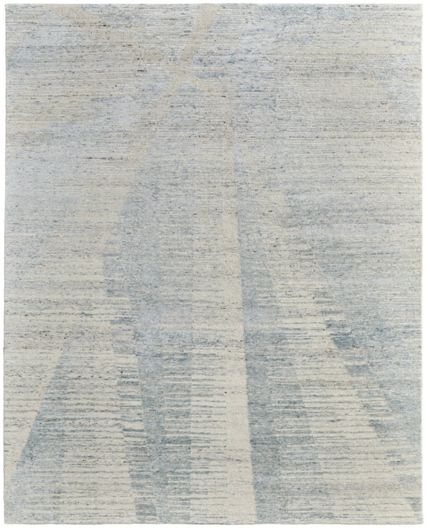 HomeRoots 3' Hand-Knotted Distressed Area Rug in Ivory, Blue & Silver - Modern Abstract Design for Your Home 9' X 13' 566662
