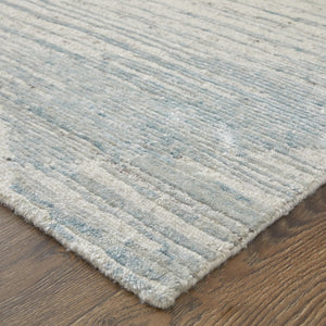 HomeRoots 3' Hand-Knotted Distressed Area Rug in Ivory, Blue & Silver - Modern Abstract Design for Your Home 9' X 13' 566662