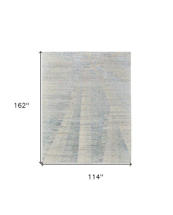 HomeRoots 3' Hand-Knotted Distressed Area Rug in Ivory, Blue & Silver - Modern Abstract Design for Your Home 9' X 13' 566662
