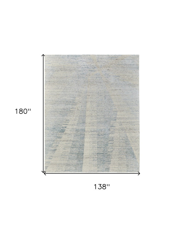 HomeRoots 3' Hand-Knotted Distressed Area Rug in Ivory, Blue & Silver - Modern Abstract Design for Your Home 12' X 15' 566663