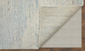 HomeRoots 3' Hand-Knotted Distressed Area Rug in Ivory, Blue & Silver - Modern Abstract Design for Your Home 2' X 3' 566664
