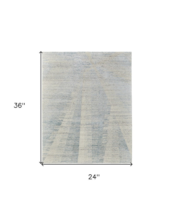 HomeRoots 3' Hand-Knotted Distressed Area Rug in Ivory, Blue & Silver - Modern Abstract Design for Your Home 2' X 3' 566664