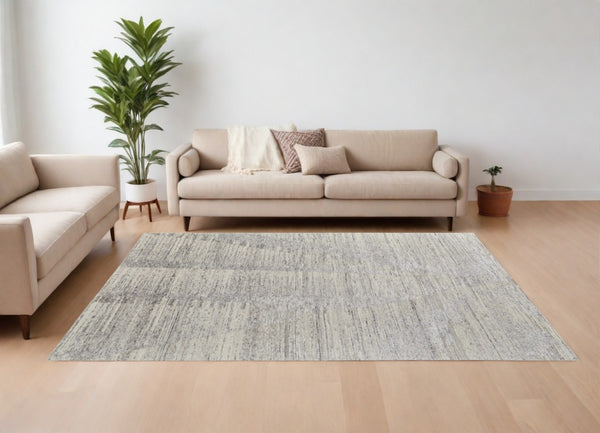 HomeRoots 3' Hand-Knotted Distressed Area Rug in Ivory, Blue & Silver - Modern Abstract Design for Your Home 8' X 12' 566669