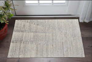 HomeRoots 3' Hand-Knotted Distressed Area Rug in Ivory, Blue & Silver - Modern Abstract Design for Your Home 2' X 3' 566671
