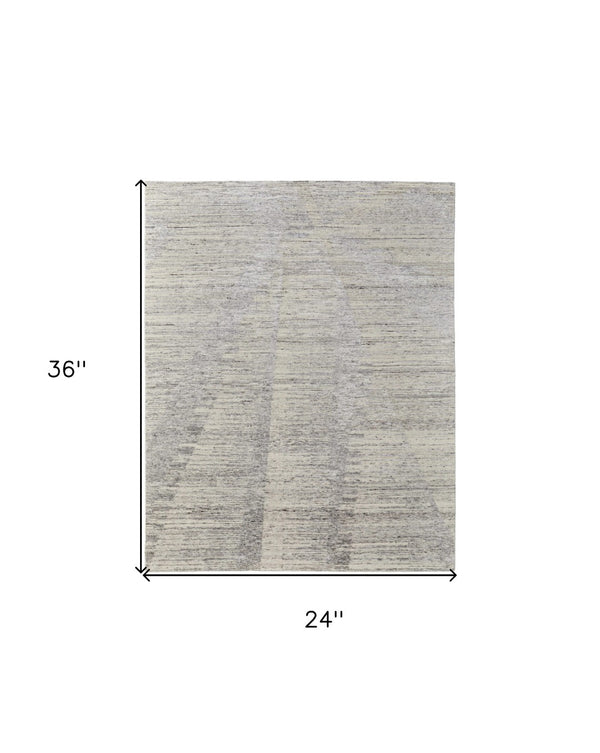 HomeRoots 3' Hand-Knotted Distressed Area Rug in Ivory, Blue & Silver - Modern Abstract Design for Your Home 2' X 3' 566671
