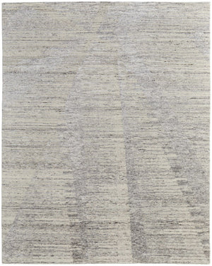 HomeRoots 3' Hand-Knotted Distressed Area Rug in Ivory, Blue & Silver - Modern Abstract Design for Your Home 2' X 3' 566671