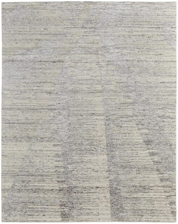 HomeRoots 3' Hand-Knotted Distressed Area Rug in Ivory, Blue & Silver - Modern Abstract Design for Your Home 2' X 3' 566671