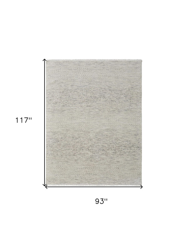 HomeRoots 8' Ivory and Gray Wool Hand-Knotted Area Rug with Fringe - Timeless Style for Any Space 8' X 10' 566673