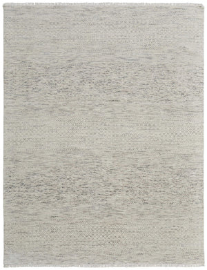 HomeRoots 8' Ivory and Gray Wool Hand-Knotted Area Rug with Fringe - Timeless Style for Any Space 8' X 10' 566673