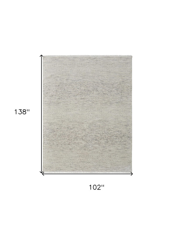 HomeRoots 8' Ivory and Gray Wool Hand-Knotted Area Rug with Fringe - Timeless Style for Any Space 8' X 12' 566674