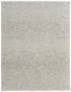HomeRoots 8' Ivory and Gray Wool Hand-Knotted Area Rug with Fringe - Timeless Style for Any Space 8' X 12' 566674