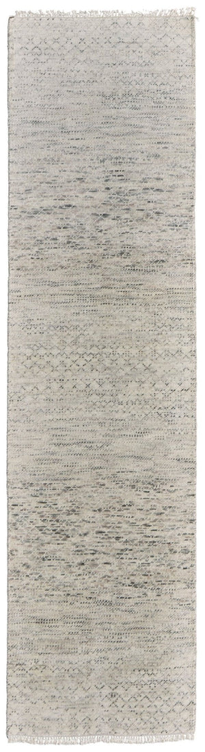 HomeRoots 8' Ivory and Gray Wool Hand-Knotted Area Rug with Fringe - Timeless Style for Any Space 10' Runner 566676