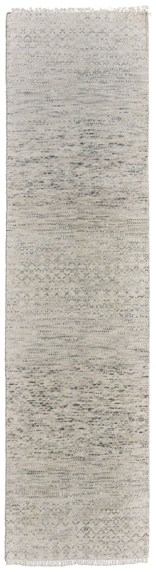 HomeRoots 8' Ivory and Gray Wool Hand-Knotted Area Rug with Fringe - Timeless Style for Any Space 10' Runner 566676