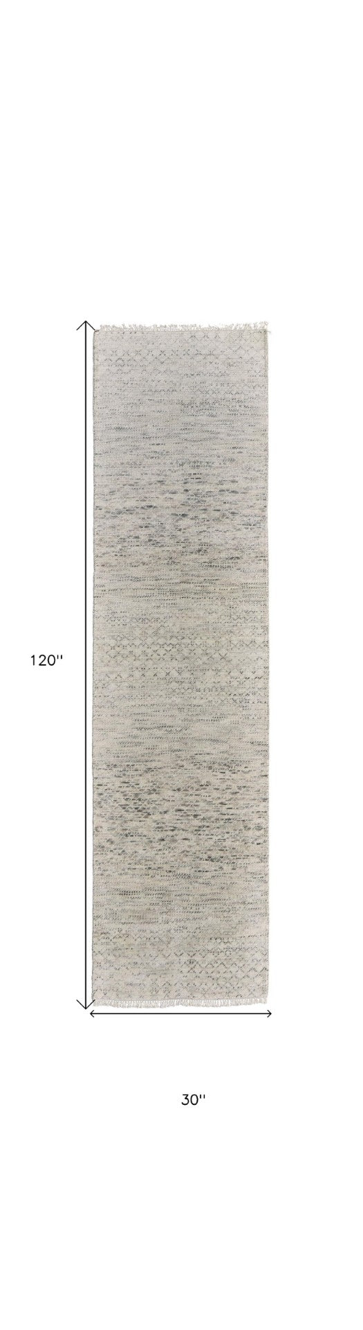 HomeRoots 8' Ivory and Gray Wool Hand-Knotted Area Rug with Fringe - Timeless Style for Any Space 10' Runner 566676