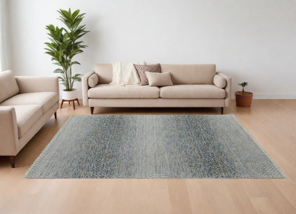 HomeRoots 8' Ivory and Gray Wool Hand-Knotted Area Rug with Fringe - Timeless Style for Any Space 6' X 9' 566679