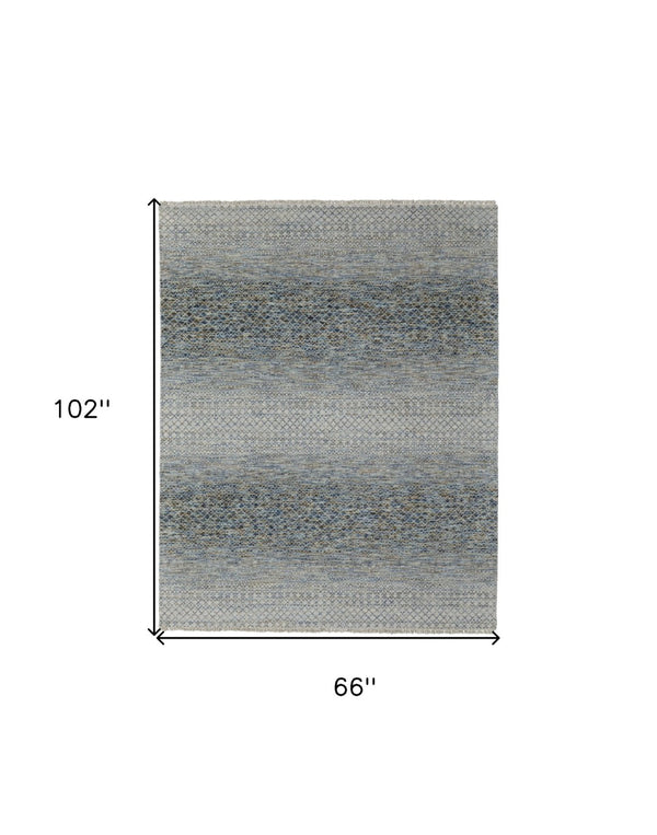 HomeRoots 8' Ivory and Gray Wool Hand-Knotted Area Rug with Fringe - Timeless Style for Any Space 6' X 9' 566679