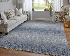 HomeRoots 8' Ivory and Gray Wool Hand-Knotted Area Rug with Fringe - Timeless Style for Any Space 8' X 10' 566687