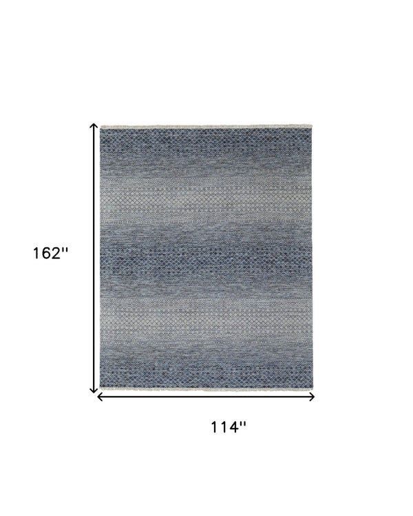 HomeRoots 8' Ivory and Gray Wool Hand-Knotted Area Rug with Fringe - Timeless Style for Any Space 9' X 13' 566689