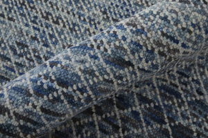 HomeRoots 8' Ivory and Gray Wool Hand-Knotted Area Rug with Fringe - Timeless Style for Any Space Blue 566690