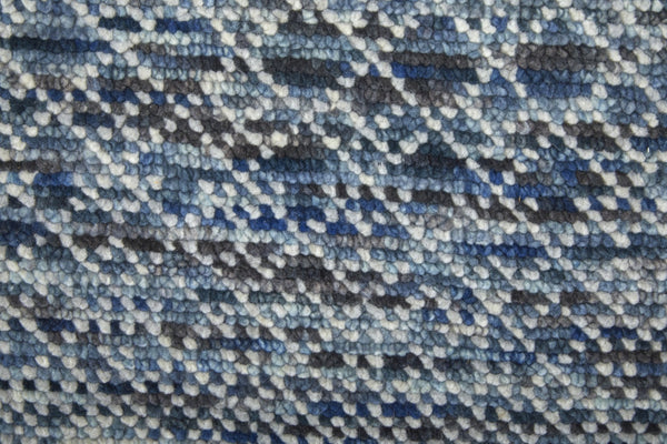 HomeRoots 8' Ivory and Gray Wool Hand-Knotted Area Rug with Fringe - Timeless Style for Any Space Blue 566690