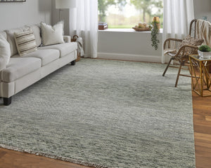 HomeRoots 8' Ivory and Gray Wool Hand-Knotted Area Rug with Fringe - Timeless Style for Any Space 6' X 9' 566693