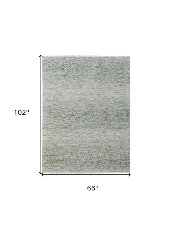 HomeRoots 8' Ivory and Gray Wool Hand-Knotted Area Rug with Fringe - Timeless Style for Any Space 6' X 9' 566693
