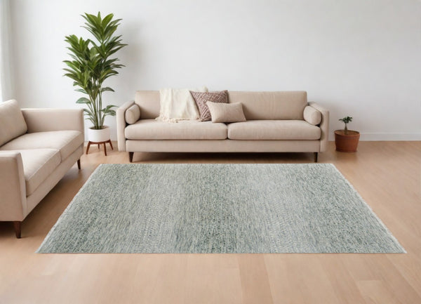 HomeRoots 8' Ivory and Gray Wool Hand-Knotted Area Rug with Fringe - Timeless Style for Any Space 9' X 13' 566695