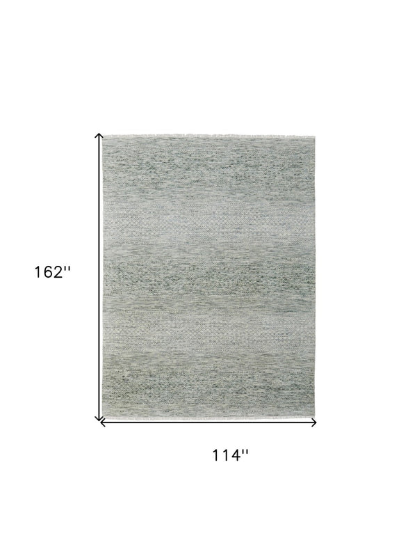 HomeRoots 8' Ivory and Gray Wool Hand-Knotted Area Rug with Fringe - Timeless Style for Any Space 9' X 13' 566695