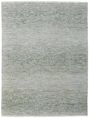 HomeRoots 8' Ivory and Gray Wool Hand-Knotted Area Rug with Fringe - Timeless Style for Any Space 9' X 13' 566695