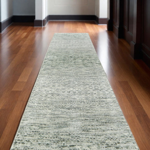 HomeRoots 8' Ivory and Gray Wool Hand-Knotted Area Rug with Fringe - Timeless Style for Any Space 10' Runner 566696