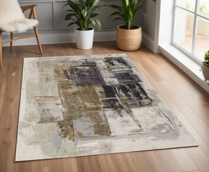 Homeroots 4' X 6' Gray Black And Brown Abstract Power Loom Area Rug Brown Polypropylene 566699