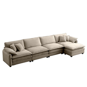 English Elm Corduroy 4-Seater Sofa With Footstool - Modern Comfort Upholstered In Soft Fabric For Any Space W714S00721