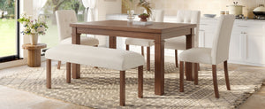 English Elm 6-piece Rectangular Dining Set with Wood Grain Table Four Upholstered Chairs and Bench Walnut N752S000012D