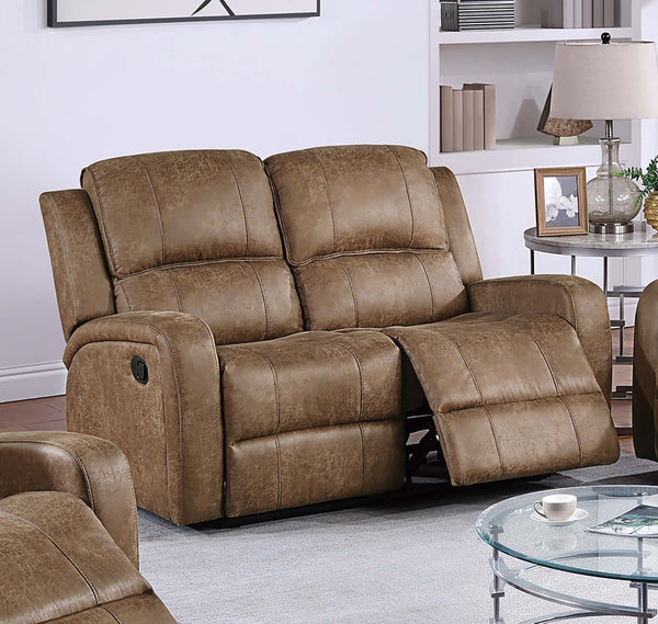 English Elm Modern Dual Tufted Reclining Sofa and Loveseat Set Leather Like Upholstery Living Room Chestnut B011S02371