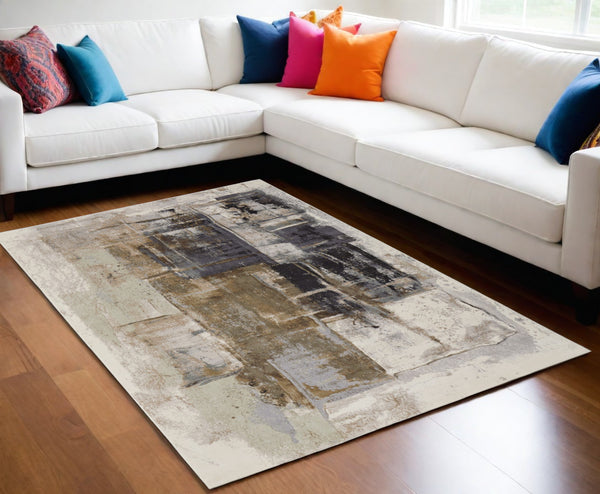 Homeroots 5' X 8' Gray Black And Brown Abstract Power Loom Area Rug Brown Polypropylene 566700