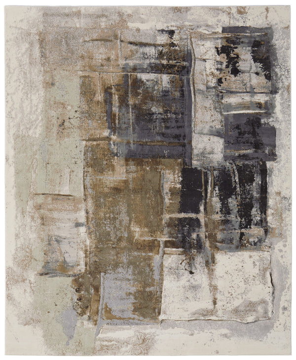 Homeroots 8' X 10' Gray Black And Brown Abstract Power Loom Area Rug Brown Polypropylene 566701