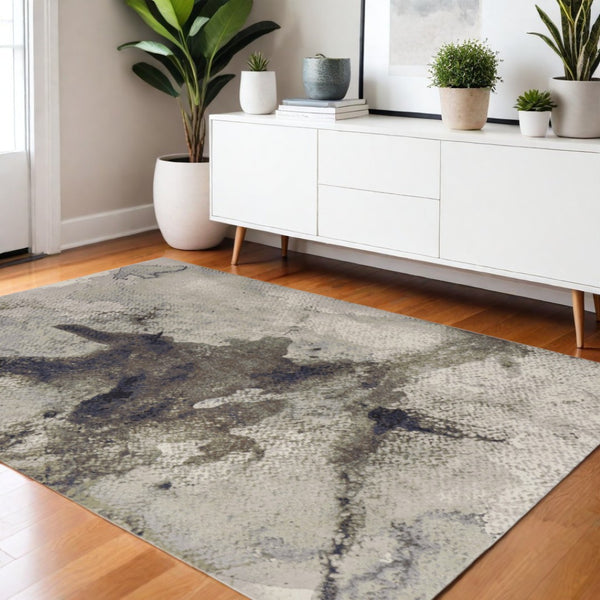 HomeRoots 4' Contemporary Abstract Area Rug in Taupe, Brown, and Black – Stain-Resistant, Easy-Care Design 4' X 6' 566706