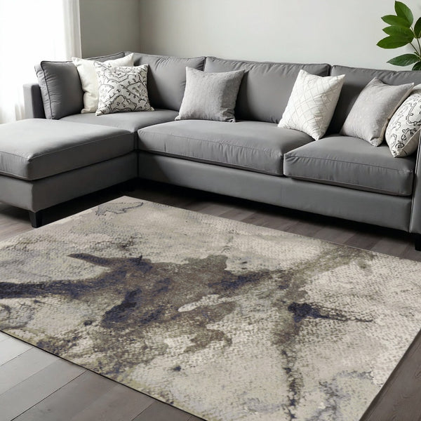 HomeRoots 4' Contemporary Abstract Area Rug in Taupe, Brown, and Black – Stain-Resistant, Easy-Care Design 12' X 15' 566711