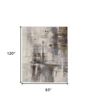 HomeRoots 4' Abstract Power Loom Area Rug in Ivory, Gray, and Brown - Durable, Stain-Resistant Design for Modern Spaces 8' X 10' 566715