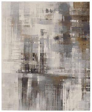 HomeRoots 4' Abstract Power Loom Area Rug in Ivory, Gray, and Brown - Durable, Stain-Resistant Design for Modern Spaces 8' X 10' 566715