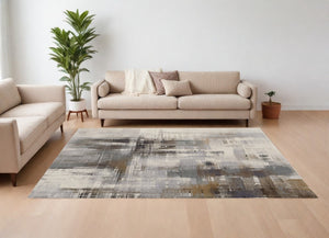 HomeRoots 4' Abstract Power Loom Area Rug in Ivory, Gray, and Brown - Durable, Stain-Resistant Design for Modern Spaces 9' X 12' 566716