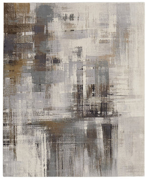 HomeRoots 4' Abstract Power Loom Area Rug in Ivory, Gray, and Brown - Durable, Stain-Resistant Design for Modern Spaces 10' X 13' 566717