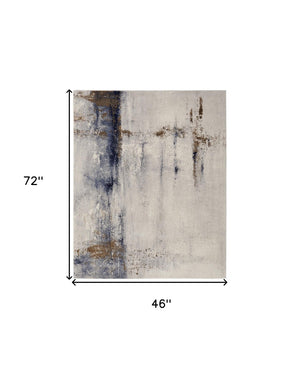HomeRoots 4' Modern Abstract Ivory, Blue & Brown Stain-Resistant Power Loom Area Rug for High-Traffic Spaces 4' X 6' 566720