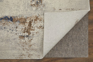HomeRoots 4' Modern Abstract Ivory, Blue & Brown Stain-Resistant Power Loom Area Rug for High-Traffic Spaces 8' X 10' 566722