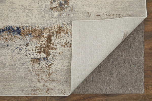 HomeRoots 4' Modern Abstract Ivory, Blue & Brown Stain-Resistant Power Loom Area Rug for High-Traffic Spaces 9' X 12' 566723