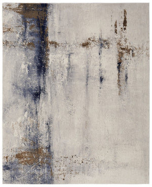 HomeRoots 4' Modern Abstract Ivory, Blue & Brown Stain-Resistant Power Loom Area Rug for High-Traffic Spaces 10' X 13' 566724
